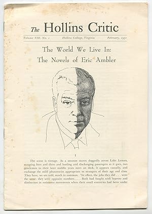 Seller image for The Hollins Critic - Volume VIII, No. 1, February 1971: The World We Live In: The Novels of Eric Ambler for sale by Between the Covers-Rare Books, Inc. ABAA
