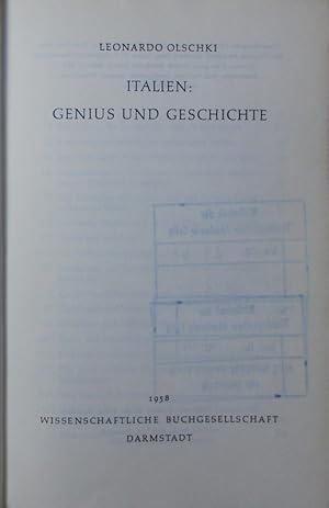 Bild des Verkufers fr Italien: Genius und Geschichte. zum Verkauf von Antiquariat Bookfarm