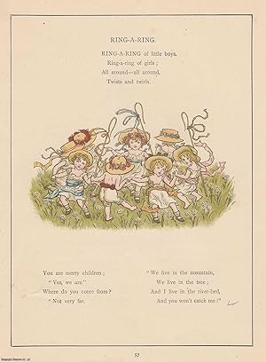 Seller image for Marigold Garden. Ring a Ring, with rhyme. An original Kate Greenaway colour print, c.1885 from the work Marigold Garden, printed in colours by the expert printer Edmund Evans. for sale by Cosmo Books