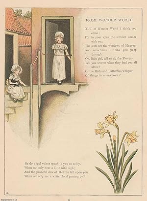 Seller image for Marigold Garden. From Wonder World, with rhyme. An original Kate Greenaway colour print, c.1885 from the work Marigold Garden, printed in colours by the expert printer Edmund Evans. for sale by Cosmo Books