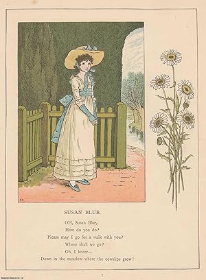 Seller image for Marigold Garden. Susan Blue, with rhyme. An original Kate Greenaway colour print, c.1885 from the work Marigold Garden, printed in colours by the expert printer Edmund Evans. for sale by Cosmo Books