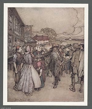 Bild des Verkufers fr Arthur Rackham: They crowded round him. An original colour print, c.1905 from the work Rip Van Winkle. zum Verkauf von Cosmo Books