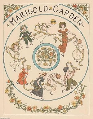 Seller image for Marigold Garden by Kate Greenaway. Decorative Title Page. An original Kate Greenaway colour print, c.1885 from the work Marigold Garden, printed in colours by the expert printer Edmund Evans. for sale by Cosmo Books