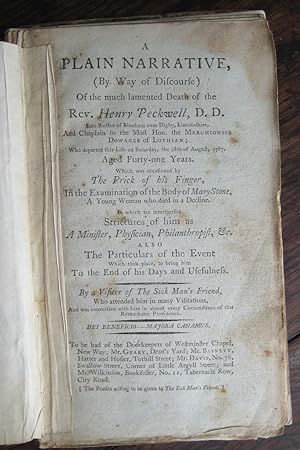 Seller image for A Plain Narrative, (by way of discourse) of the much lamented death of the Rev. Henry Peckwell, D.D., late Rector of Bloxham cum Digby, Lincolnshire, and chaplain to the Most Hon. the Marchioness Dowager of Lothian [& three other pamphlets], [c1787] for sale by James Fergusson Books & Manuscripts