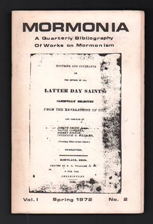Bild des Verk�ufers f�r Mormonia: A Quarterly Bibliography Of Works on Mormonism, Volume 1, Number 2, Spring, 1972 zum Verkauf von Ken Sanders Rare Books, ABAA
