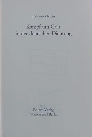 Bild des Verkufers fr Kampf um Gott in der deutschen Dichtung. zum Verkauf von Antiquariat Bookfarm