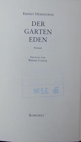 Bild des Verkufers fr Der Garten Eden. Roman. zum Verkauf von Antiquariat Bookfarm