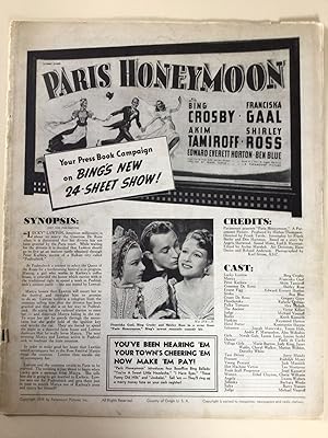 Immagine del venditore per Paris Honeymoon Pressbook 1939 Bing Crosby, Franciska Gaal, Akim Tamiroff Scarce! venduto da AcornBooksNH
