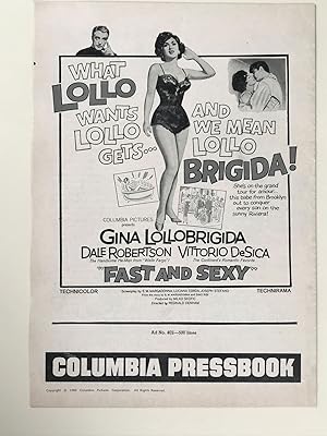 Immagine del venditore per Fast and Sexy Pressbook 1960 Gina Lollobrigida, Vittorio De Sica, Dale Robertson venduto da AcornBooksNH