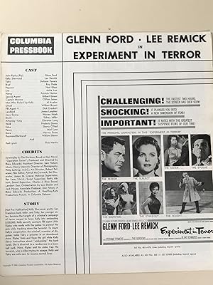 Immagine del venditore per Experiment in Terror Pressbook 1962 Glenn Ford, Lee Remick, Stefanie Powers venduto da AcornBooksNH