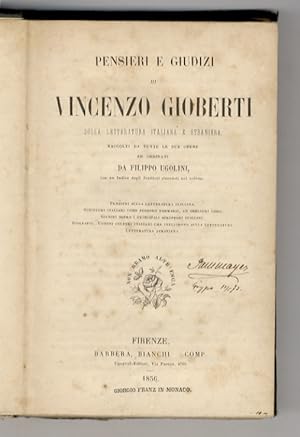 Pensieri e giudizi di Vincenzo Gioberti sulla letteratura italiana e straniera, raccolti da tutte...