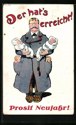 Immagine del venditore per Knstler-Ansichtskarte Man hat seine vier Kinder auf dem Arm oder in den Taschen, Scherz, Neujahresgruss, Scherz venduto da Bartko-Reher