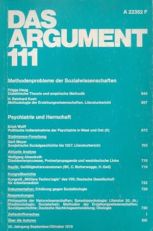 Bild des Verkufers fr Das ARGUMENT 111 - Psychiatrie und Herrschaft Zeitschrift fr Philosophie und Sozialwissenschaften 20. Jahrgang September/Oktober 1978 zum Verkauf von Versandantiquariat Nussbaum