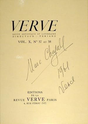 Titelblatt zu Verve, Vol. X - Nos 37-38. Von Chagall in Tinte signiert: Marc Chagall / 1961 / Ve...