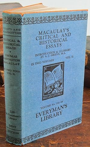 Seller image for Critical and Historical Essays, Volume Two (Everyman's Library #226) for sale by The BookChase