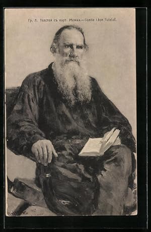 Imagen del vendedor de Ansichtskarte Comte Lon Tolstoi, Schriftsteller mit Buch in der Hand a la venta por Bartko-Reher