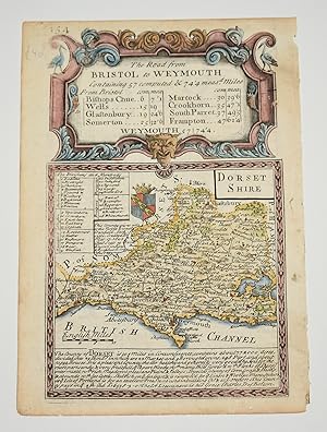 Original Engraved Antique Map of Dorsetshire. Map of Dorset on one side and road map from Glouces...