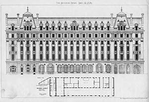 DESIGN AND GROUND FLOOR PLAN FOR THE HOLBORN VIADUCT HOTEL,1876 Architectural Antique Print