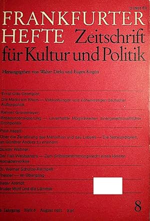 Bild des Verkufers fr Frankfurter Hefte. Zeitschrift fr Kultur und Politik. 36. Jahrgang Heft 8 August zum Verkauf von Schrmann und Kiewning GbR