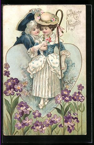 Bild des Verkufers fr Prge-Ansichtskarte Kleines Paar mit grossem Herz, Pfingsten zum Verkauf von Bartko-Reher