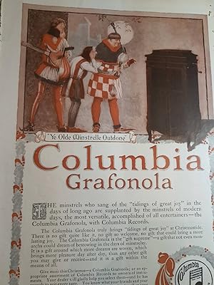 Imagen del vendedor de Advertisement for Columbia Grafonola "Ye Olde Minstrelle Outdone" a la venta por Hammonds Antiques & Books