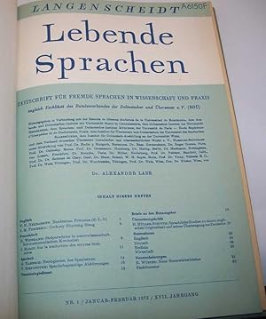 Imagen del vendedor de Lebende Sprachen: Zeitschrift fur Fremde Sprachen in Wissenschaft und Praxis Januar-Dezember 1972 a la venta por Easy Chair Books