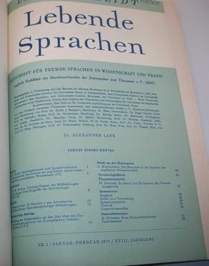 Imagen del vendedor de Lebende Sprachen: Zeitschrift fur Fremde Sprachen in Wissenschaft und Praxis Januar-Dezember 1973 a la venta por Easy Chair Books