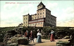 Ansichtskarte / Postkarte Riesengebirge, Schneegrubenbaude, Besucher