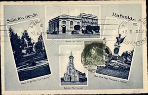 Ansichtskarte / Postkarte Rafaela Argentinien, Plaza 25 de Mayo, Banco de Italia, Iglesia Parroquial