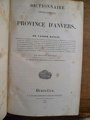 Image du vendeur pour Dictionnaire gographique de la Province d'Anvers. . mis en vente par Librairie L'Abac / Gimmic SRL