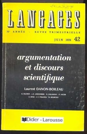 Imagen del vendedor de Argumentation et discours scientifique a la venta por Librairie  la bonne occasion