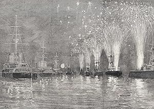Bild des Verkufers fr Illumination of the Combined British and Italian Naval Squadrons at Spithead, July 12th, 1895. An original print from the Illustrated London News, 1895. zum Verkauf von Cosmo Books