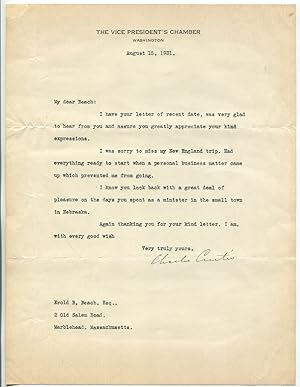 Seller image for 1931 Vice President Charles Curtis Typed Letter Signed for sale by Dennis Holzman Antiques