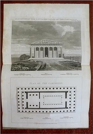 Parthenon Faade & Architectural Plan Athenian Temple Acropolis 1805 nice print