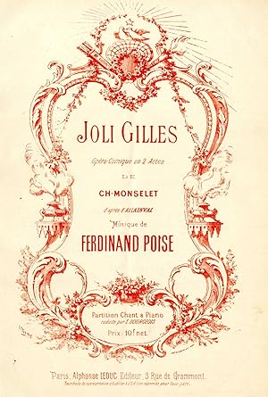JOLI GILLES. Opéra comique en 2 actes de Ch.Monselet., d'après Allainval.