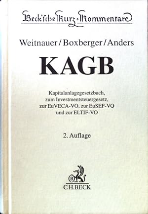 Bild des Verkufers fr KAGB : Kapitalanlagegesetzbuch, Investmentsteuergesetz, EuVECA-VO, EuSEF-VO und ELTIF-VO. zum Verkauf von books4less (Versandantiquariat Petra Gros GmbH & Co. KG)