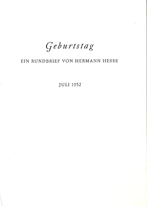 Geburtstag. Ein Rundbrief von Hermann Hesse.