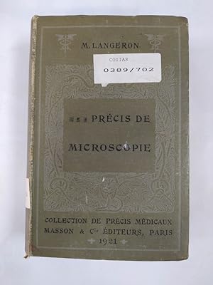 Image du vendeur pour PRECIS DE MICROSCOPIE. 1921 PARIS. MASSON EDITEURS. mis en vente par TraperíaDeKlaus