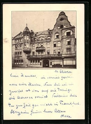 Ansichtskarte Wiesbaden, Hotel und Badhaus Goldener Brunnen in der Goldgasse 10-12