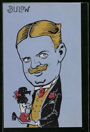 Ansichtskarte Karikatur von Reichskanzler Bülow mit einem Pudel
