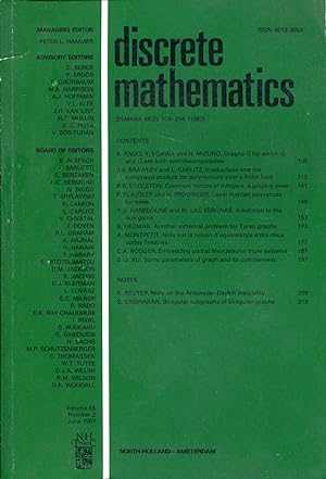 Seller image for Discrete mathematics Volume 65, Number 2, June 1987 for sale by Sylvain Par