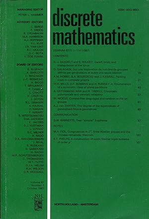 Seller image for Discrete mathematics Volume 67, Number 1, October 1987 for sale by Sylvain Par