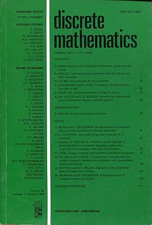 Immagine del venditore per Discrete mathematics Volume 58, Number 1, January 1986 venduto da Sylvain Par