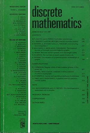 Seller image for Discrete mathematics Volume 62, Number 3, December 1986 for sale by Sylvain Par