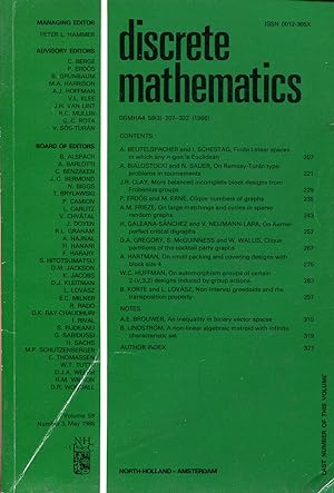Immagine del venditore per Discrete mathematics Volume 59, Number 3 Mai 1986 venduto da Sylvain Par