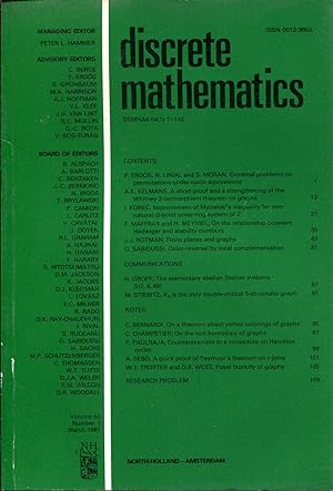 Image du vendeur pour Discrete mathematics Volume 64, Number 1, March 1987 mis en vente par Sylvain Par