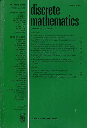 Seller image for Discrete mathematics Volume 67, Number 2, November 1987 for sale by Sylvain Par