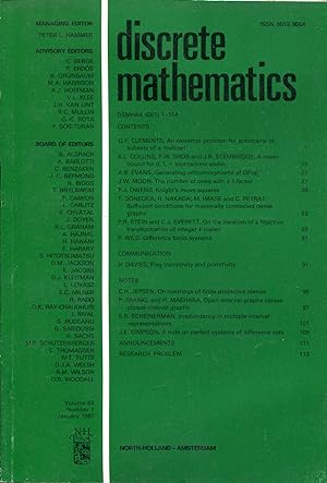 Image du vendeur pour Discrete mathematics Volume 63, Number 1, January 1987 mis en vente par Sylvain Par