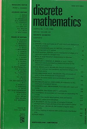 Bild des Verkufers fr Discrete mathematics Volume 60, June 1986 zum Verkauf von Sylvain Par