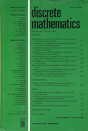 Image du vendeur pour Discrete mathematics Volume 58, Number 3, March 1986 mis en vente par Sylvain Par